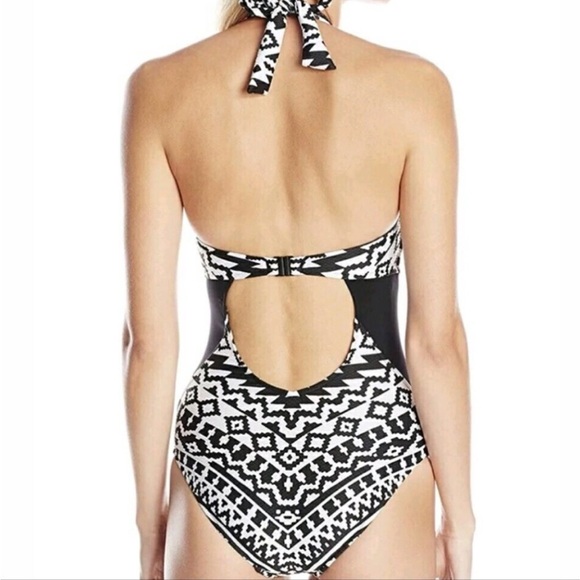 Seafolly Black White Aztec One Piece Swimsuit Halter Cutout Size 10​ - Picture 2 of 4